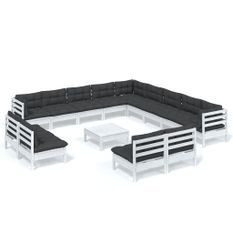 Salon de jardin 14 pcs avec coussins Blanc Bois de pin solide 2