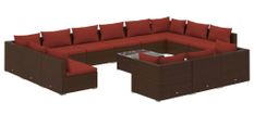 Salon de jardin 14 pcs avec coussins Marron Résine tressée