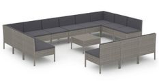 Salon de jardin 14 pcs avec coussins Résine tressée Gris