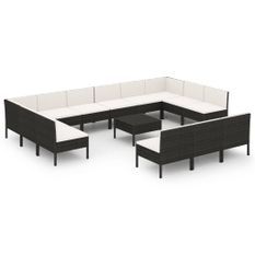Salon de jardin 14 pcs avec coussins Résine tressée Noir 2