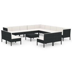 Salon de jardin 14 pcs avec coussins Résine tressée Noir 4