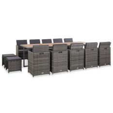 Salon de jardin 15 pcs avec coussins Résine tressée Anthracite 2