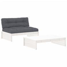 Salon de jardin 2 pcs avec coussins blanc bois massif