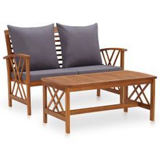 Salon de jardin 2 pcs avec coussins Bois d'acacia solide 4