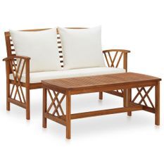 Salon de jardin 2 pcs avec coussins Bois d'acacia solide 3