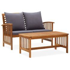 Salon de jardin 2 pcs avec coussins Bois d'acacia solide 2