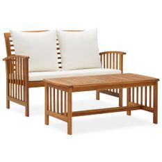 Salon de jardin 2 pcs avec coussins Bois d'acacia solide