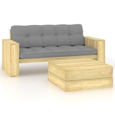 Salon de jardin 2 pcs avec coussins Bois de pin imprégné 5