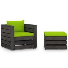 Salon de jardin 2 pcs avec coussins Bois imprégné de gris 12