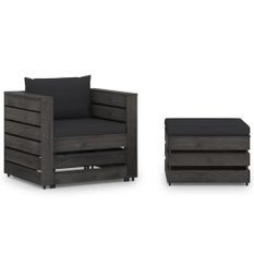 Salon de jardin 2 pcs avec coussins Bois imprégné de gris 4