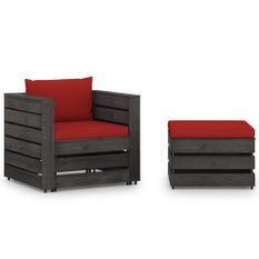 Salon de jardin 2 pcs avec coussins Bois imprégné de gris 11