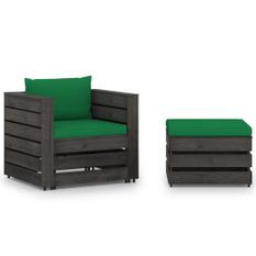 Salon de jardin 2 pcs avec coussins Bois imprégné de gris 10