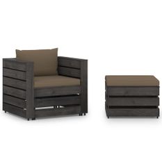 Salon de jardin 2 pcs avec coussins Bois imprégné de gris 5