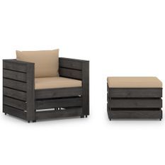 Salon de jardin 2 pcs avec coussins Bois imprégné de gris 8
