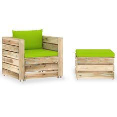 Salon de jardin 2 pcs avec coussins Bois imprégné de vert 5