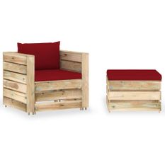 Salon de jardin 2 pcs avec coussins Bois imprégné de vert 8
