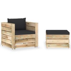 Salon de jardin 2 pcs avec coussins Bois imprégné de vert 6