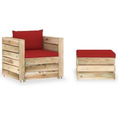 Salon de jardin 2 pcs avec coussins Bois imprégné de vert 12