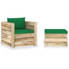 Salon de jardin 2 pcs avec coussins Bois imprégné de vert 11