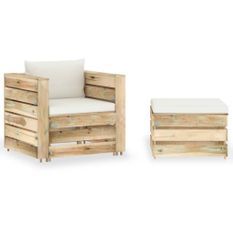 Salon de jardin 2 pcs avec coussins Bois imprégné de vert 4