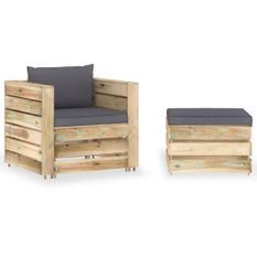 Salon de jardin 2 pcs avec coussins Bois imprégné de vert 2