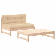 Salon de jardin 2 pcs avec coussins bois massif