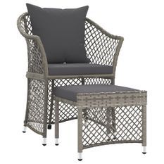 Salon de jardin 2 pcs avec coussins Gris Résine tressée