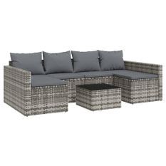 Salon de jardin 2 pcs avec coussins Gris Résine tressée