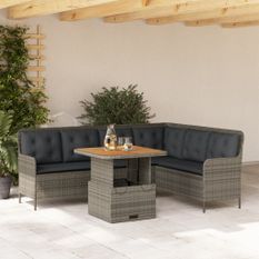 Salon de jardin 2 pcs avec coussins Gris Résine tressée