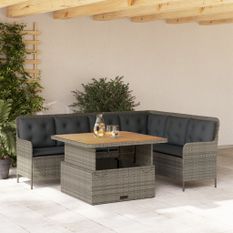 Salon de jardin 2 pcs avec coussins Gris Résine tressée