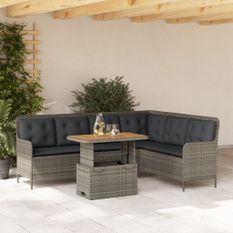 Salon de jardin 2 pcs avec coussins Gris Résine tressée