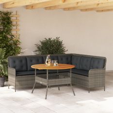 Salon de jardin 2 pcs avec coussins Gris Résine tressée