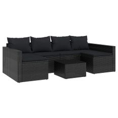 Salon de jardin 2 pcs avec coussins Noir Résine tressée