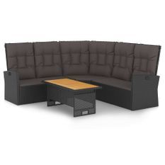 Salon de jardin 2 pcs avec coussins Noir Résine tressée