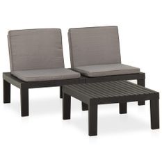 Salon de jardin 2 pcs avec coussins Plastique Gris