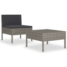Salon de jardin 2 pcs avec coussins Résine tressée Gris 5