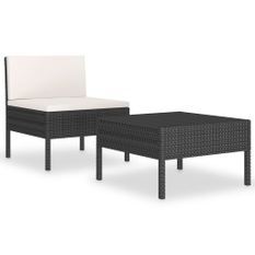Salon de jardin 2 pcs avec coussins Résine tressée Noir 7