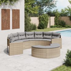 Salon de jardin 2 pcs demi-rond beige résine tressée