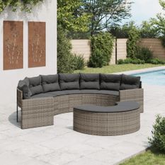 Salon de jardin 2 pcs demi-rond gris résine tressée