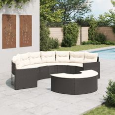 Salon de jardin 2 pcs demi-rond noir résine tressée