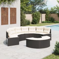 Salon de jardin 2 pcs demi-rond noir résine tressée