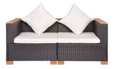 Salon de jardin 2 pièces résine tressée noir et coussins blanc Kimberly