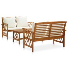 Salon de jardin 3 pcs avec coussins Bois d'acacia solide 9