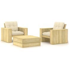 Salon de jardin 3 pcs avec coussins Bois de pin imprégné 9