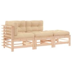 Salon de jardin 3 pcs avec coussins bois massif