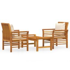 Salon de jardin 3 pcs avec coussins Bois massif d'acacia 3