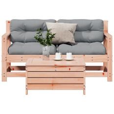 Salon de jardin 3 pcs avec coussins bois massif douglas