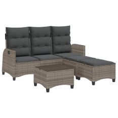 Salon de jardin 3 pcs avec coussins forme L gris résine tressée