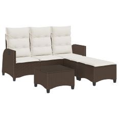 Salon de jardin 3 pcs avec coussins forme L marron polyrotin