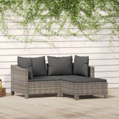 Salon de jardin 3 pcs avec coussins Gris Résine tressée